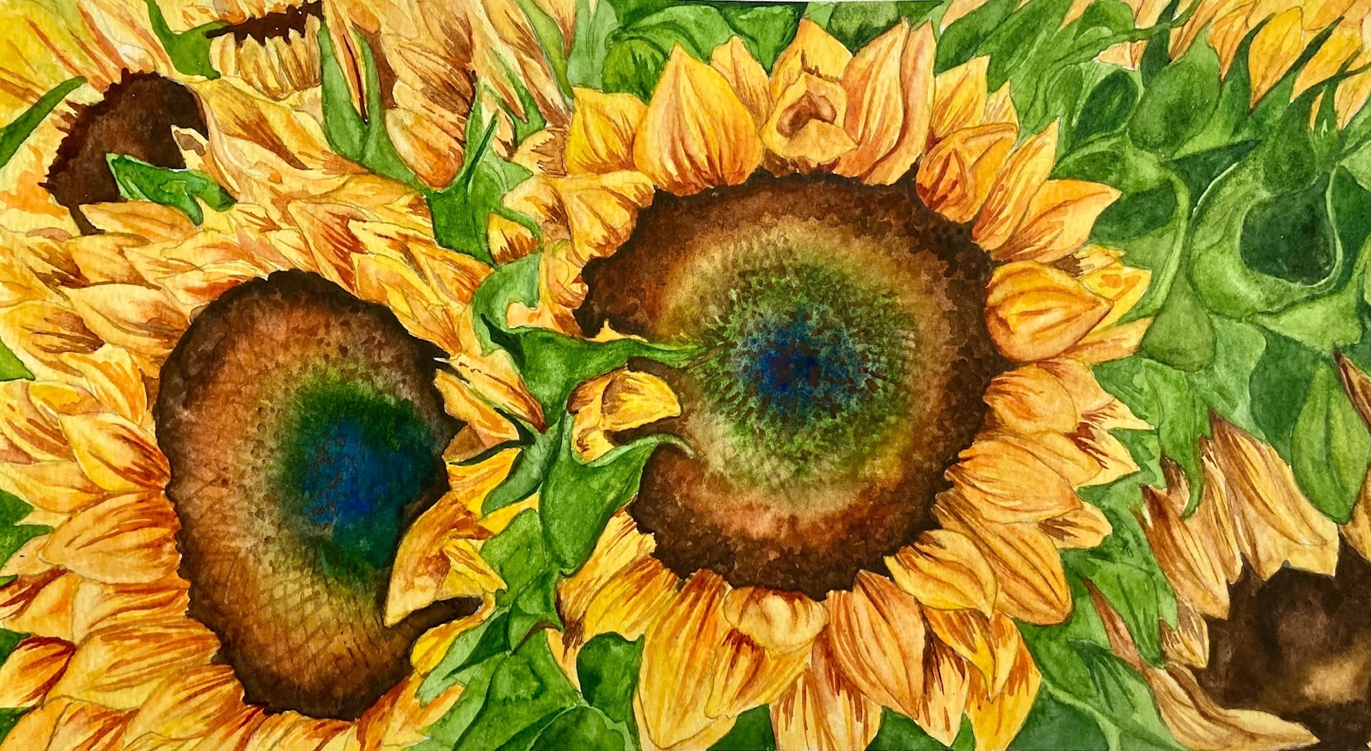 Beautiful Sunflowers — Original Watercolor by Linda Griffin